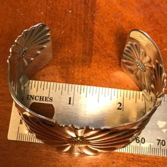 Wide Stainless Steel & Gold-Tone Sunflower Cuff Bracelet - Picture 7 of 9